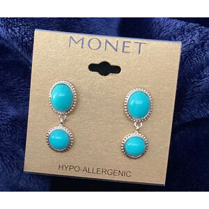 Monet Turquoise Silver Drop Earrings 1693